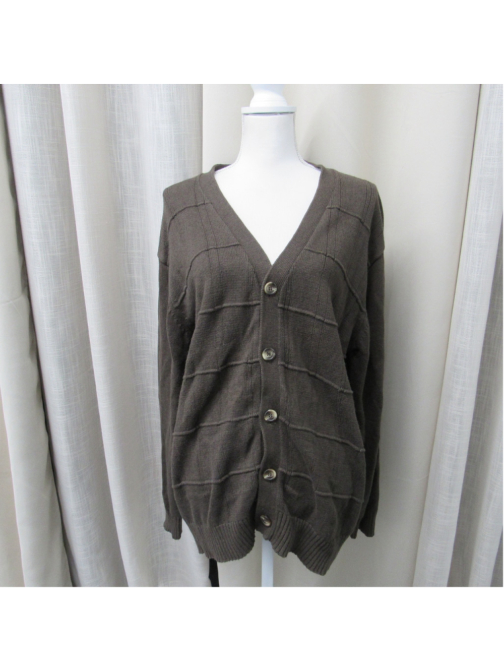 Vintage Oscar de la Renta Mens Brown Knit Cardigan V-Neck Button Sweater L